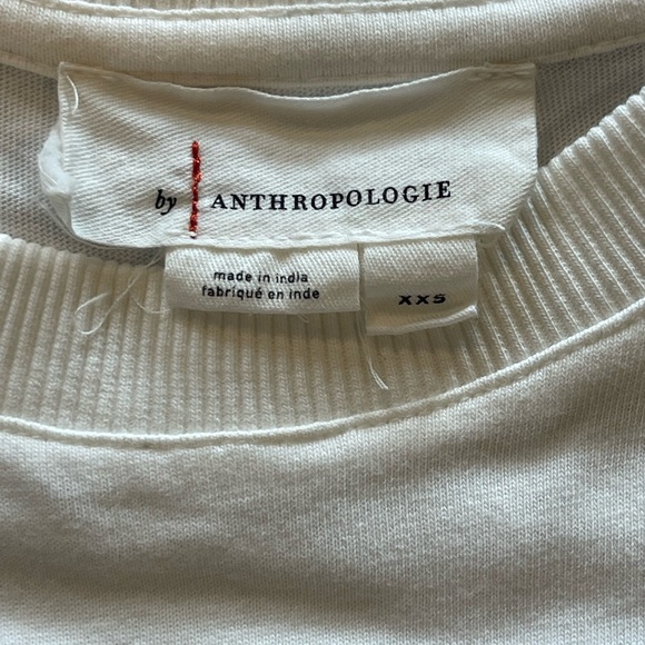 Anthropologie Babydoll White Lace Sleeve Tee,  Relaxed and Boxy Fit, Size XXS - Picture 6 of 13